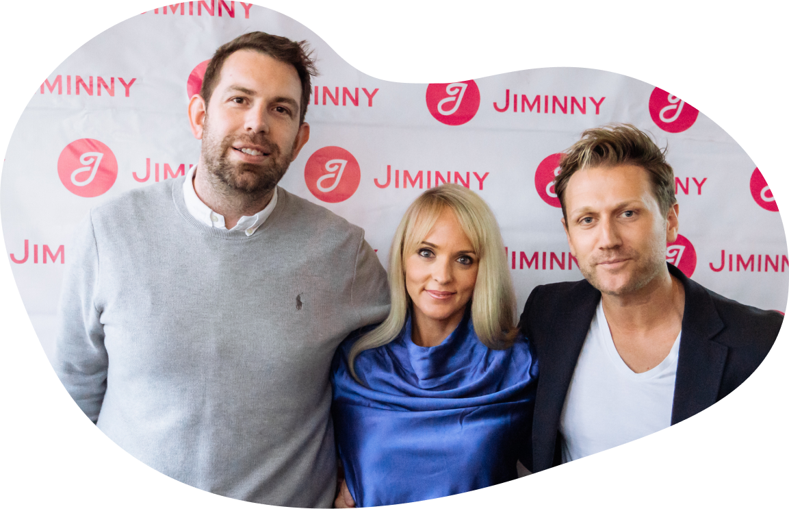 Bubble frame image of Jiminny Co-Founders James, Tom and Shelley