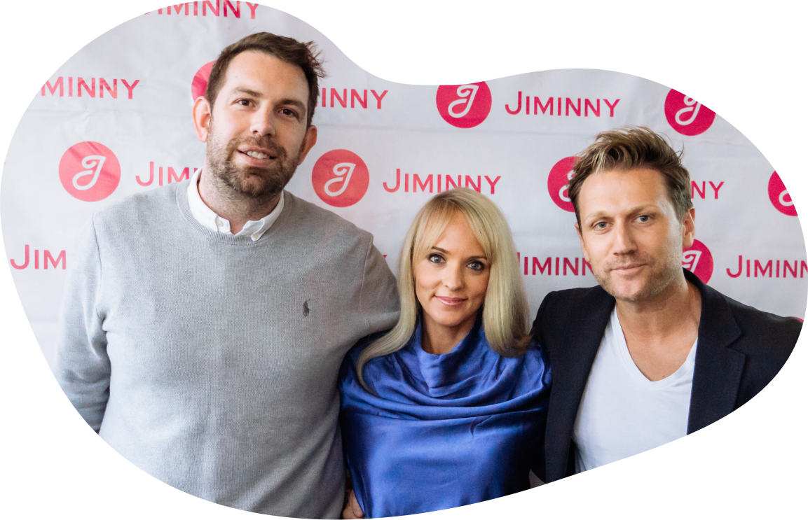 Bubble frame image of Jiminny Co-Founders James, Tom and Shelley