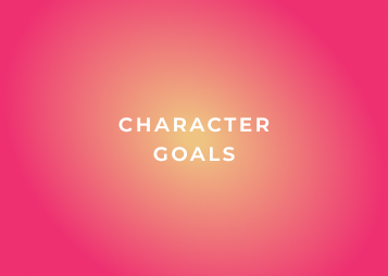 Character goals graphic on branded colour background